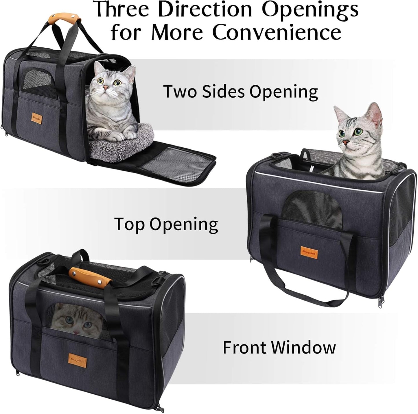 Portable Cat and Small Dog Carrier Bag, Airline Approved Soft-Sided Transport Carrier with Shoulder Strap, Removable Mat, and Pet Bowl