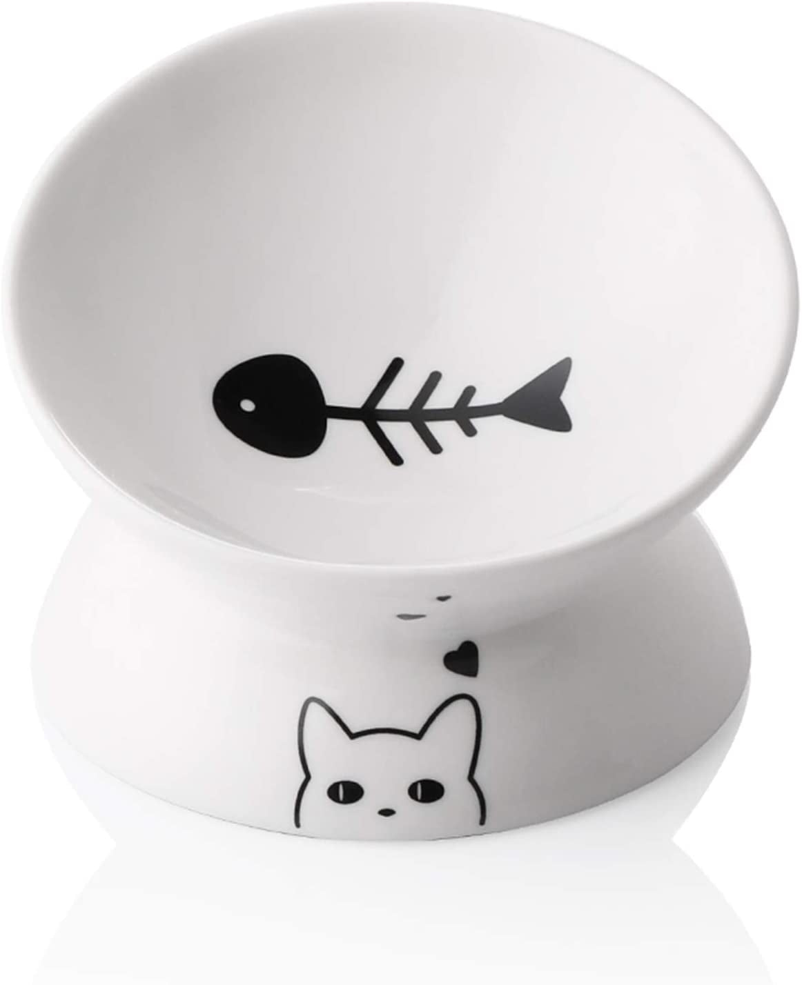 Elevated Ceramic Cat Bowls for Food and Water, Slanted Design for Spine Protection and Stress-Free Feeding, Backflow Prevention (White)