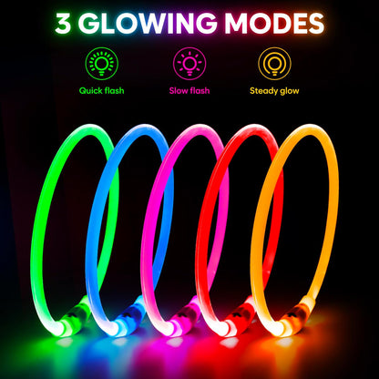 Rechargeable Waterproof Lighted Dog Collar - High Visibility Glowing Collar for Night Walking (Orange)