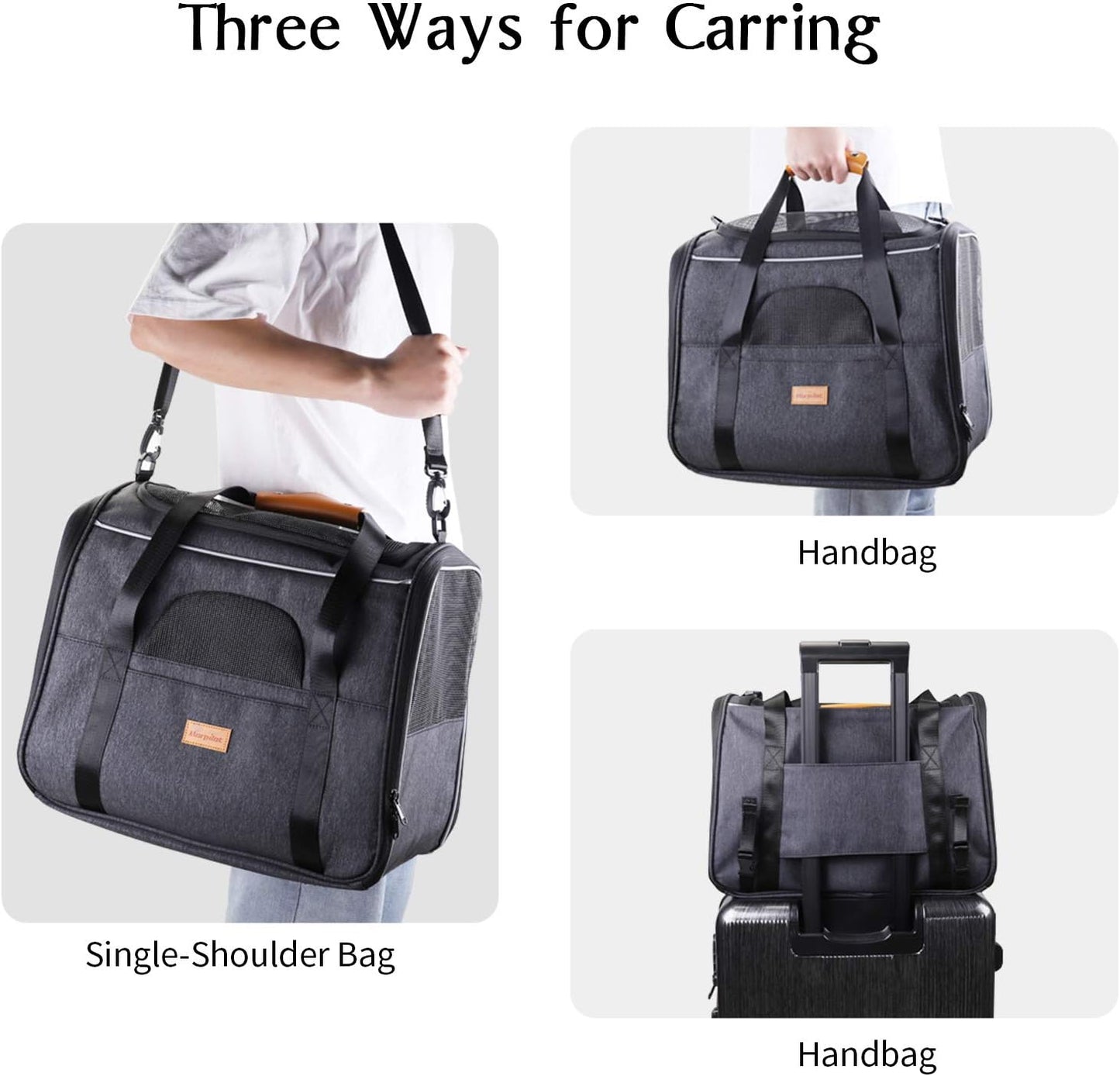 Portable Cat and Small Dog Carrier Bag, Airline Approved Soft-Sided Transport Carrier with Shoulder Strap, Removable Mat, and Pet Bowl