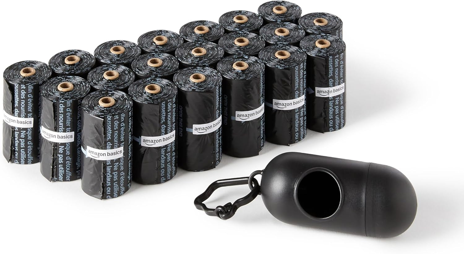 Unscented Standard Dog Poop Bags with Dispenser and Leash Clip, 33.02 X 22.86 CM, Black - 20 Rolls (300 Bags)