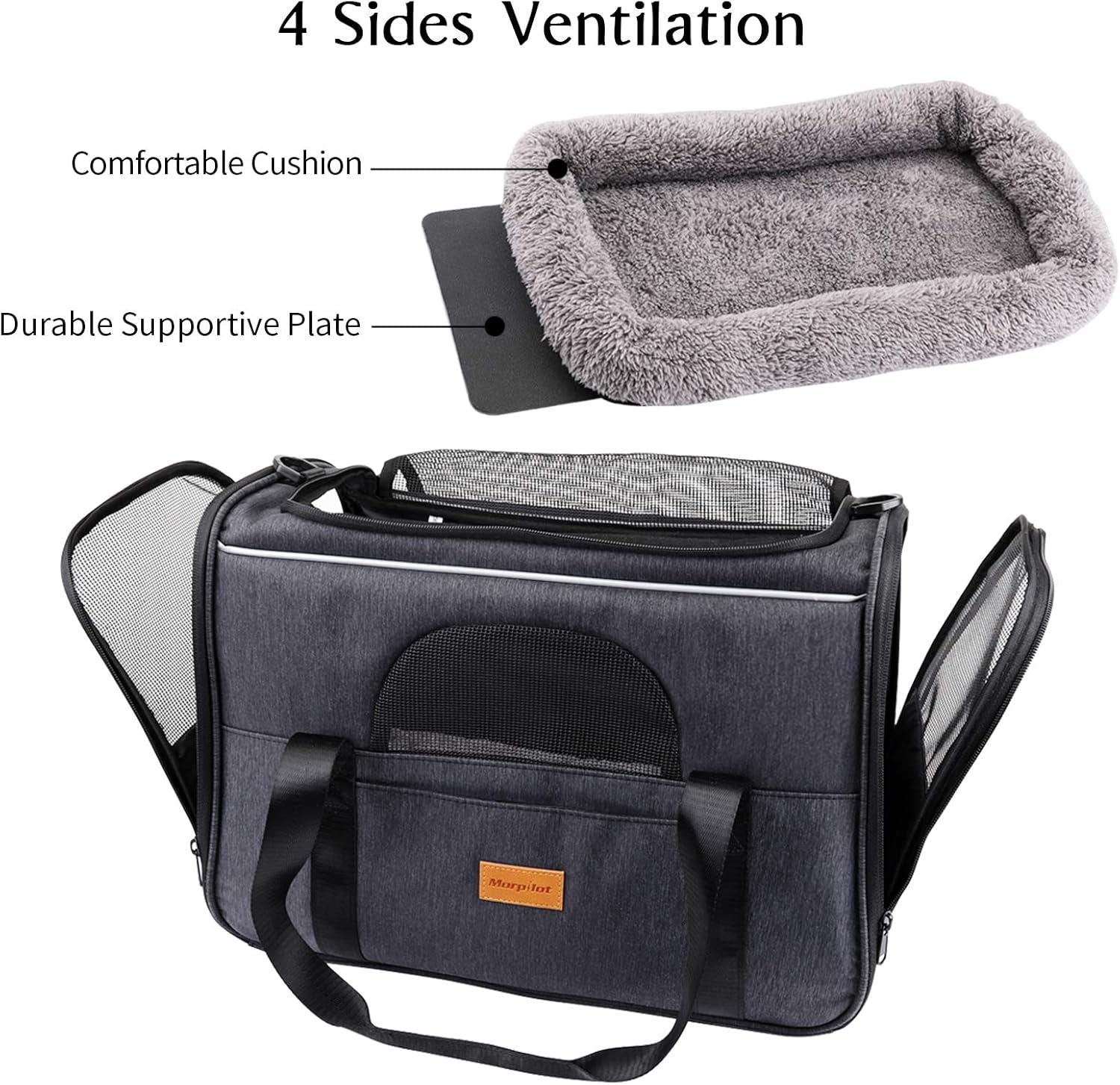 Portable Cat and Small Dog Carrier Bag, Airline Approved Soft-Sided Transport Carrier with Shoulder Strap, Removable Mat, and Pet Bowl