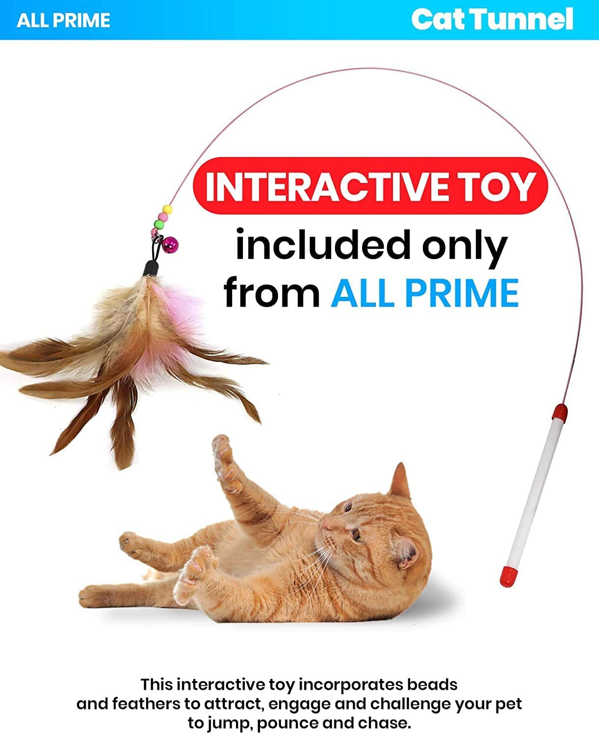Cat Tunnel with Interactive Toy - Collapsible 3-Way Pet Tunnel for Indoor Cats - Ideal for Playtime (Blue)