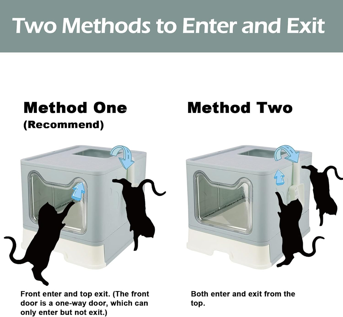 Extra Large Enclosed Cat Litter Box with Lid, Litter Mat, and Scoop - Foldable and Easy to Clean (Blue)