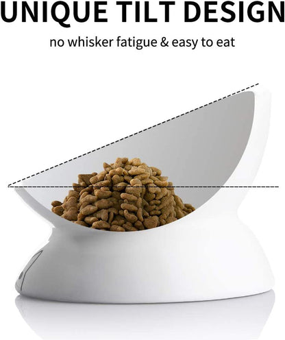 Elevated Ceramic Cat Bowls for Food and Water, Slanted Design for Spine Protection and Stress-Free Feeding, Backflow Prevention (White)