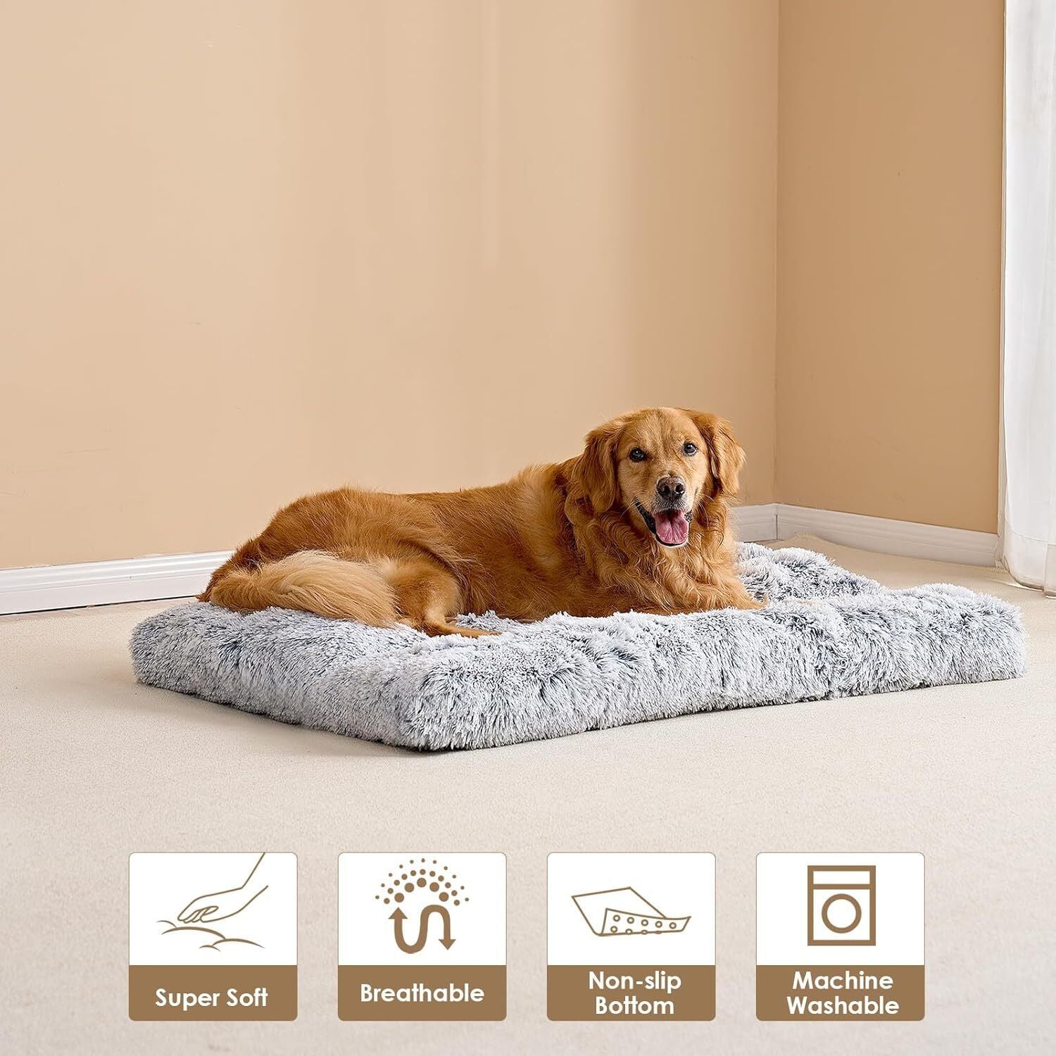 Large Washable Dog Bed - Soft Pet Cushion for Crate, Puppy, and Cat Mattress
