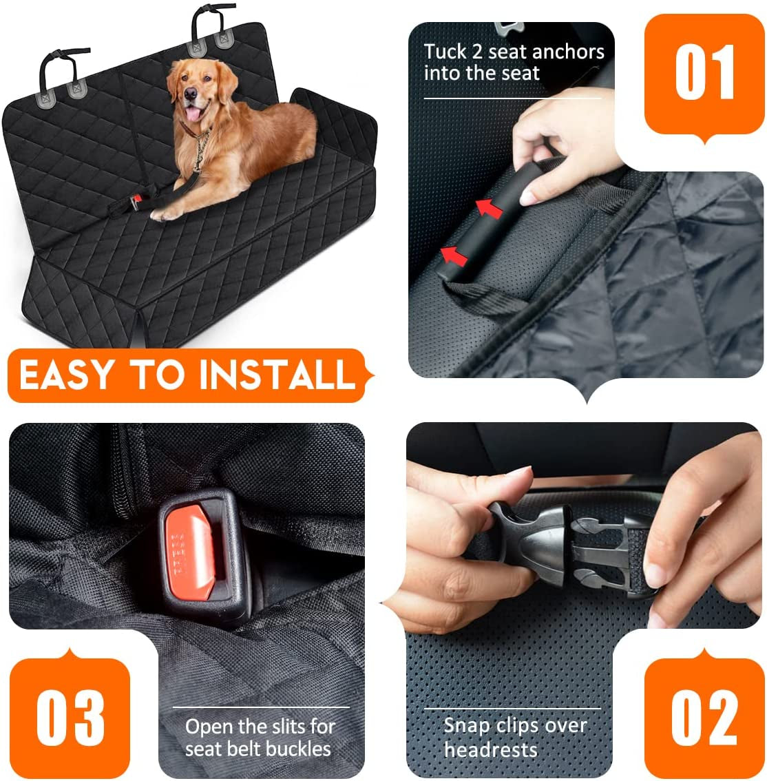 Premium Waterproof Dog Car Seat Cover - Non-Slip Back Seat Protector for Pets, Fits Most Cars, Trucks, and SUVs - Black
