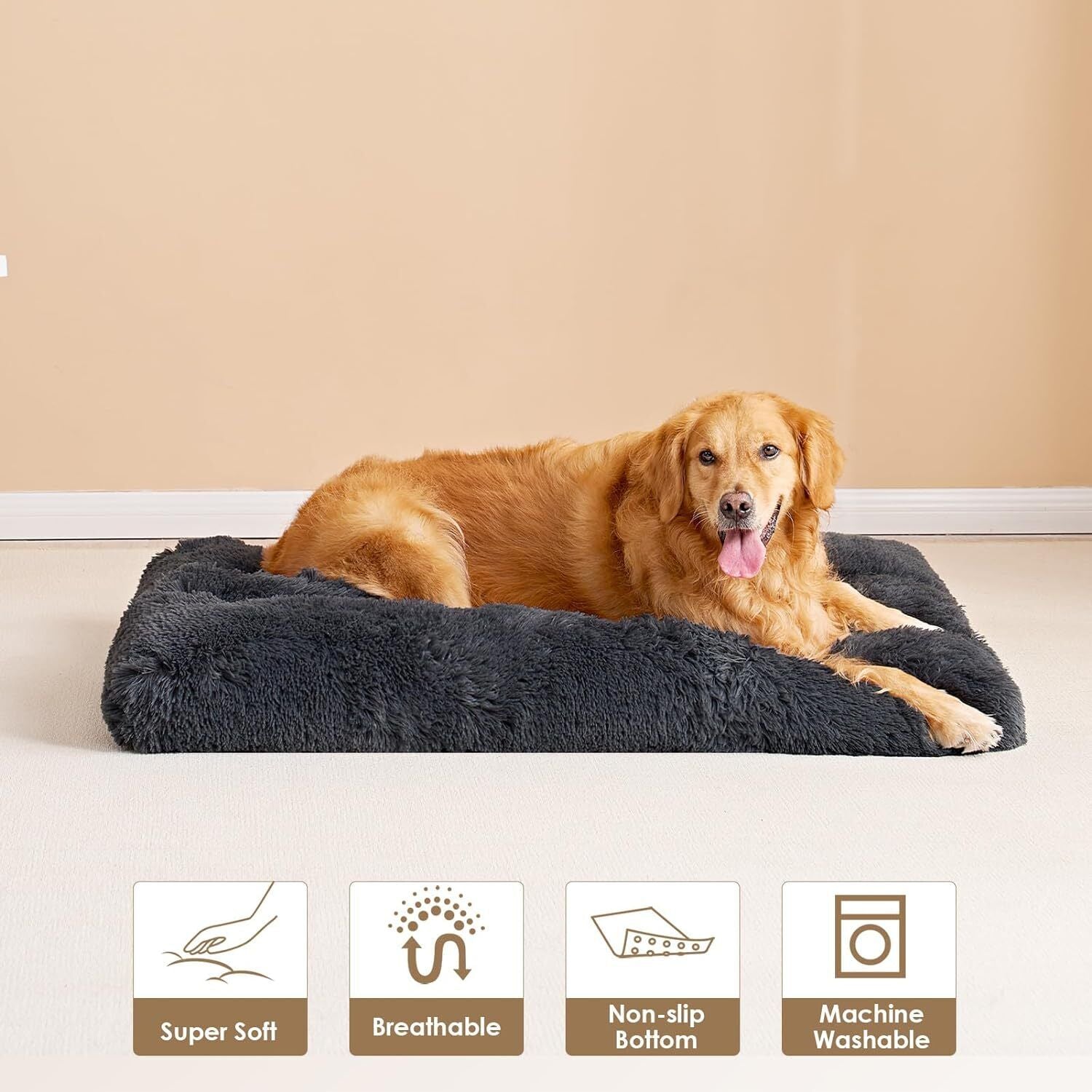 Large Washable Dog Bed - Soft Pet Cushion for Crate, Puppy, and Cat Mattress