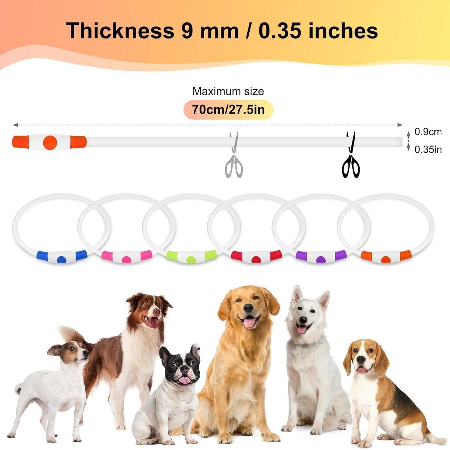 Rechargeable Waterproof Lighted Dog Collar - High Visibility Glowing Collar for Night Walking (Orange)